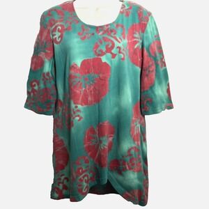 Su Placer‎ Tunic Top Women's M Asymmetrical Hem Colorful Boho Artsy Art To Wear